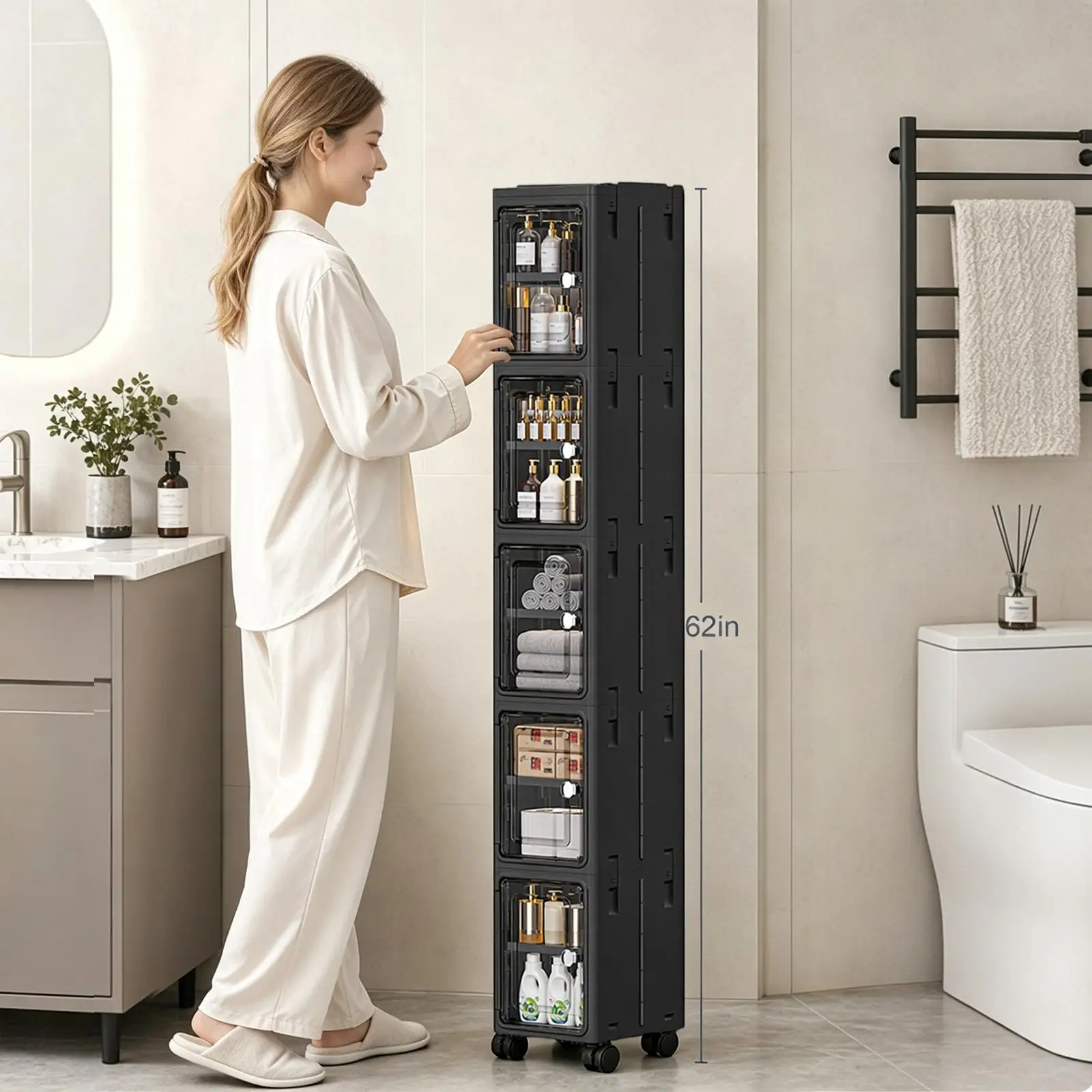 Kitchen Appliances Cabinet - 5-poziomowa czarna wąska szafka na kółkach